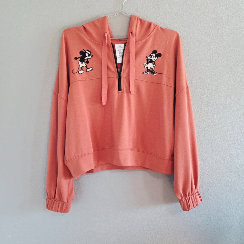 Disney Embroidered Mickey & Minnie Lightweight Oversize Cropped Hoodie Sweater
